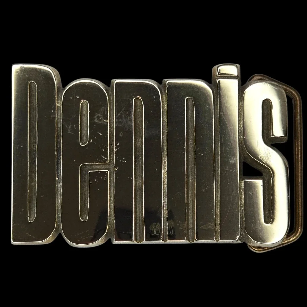 Baron Belt Buckle DENNIS Gold Brass Vintage 1978 Name Plate Western 4311